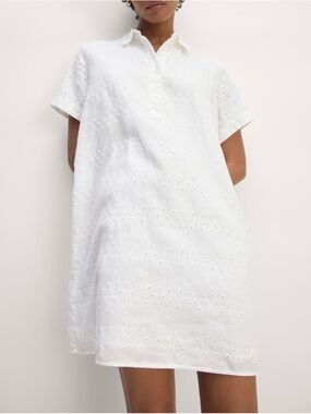 013 EVERLANE Women’s Linen Eyelet Shirtdress, White, Medium